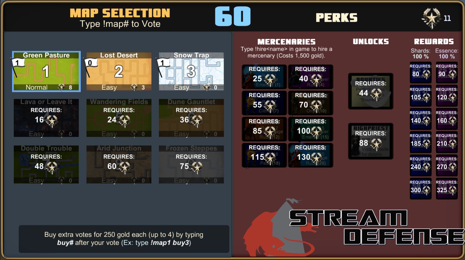 Stream Defense progression system